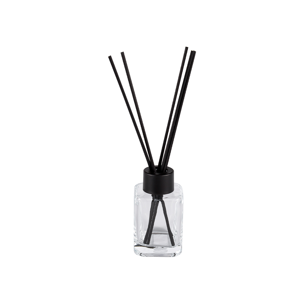 Chai khuếch tán vuông HJ-RX2248 có nắp nhựa cổ vít và nhãn dán sợi màu đen mờ