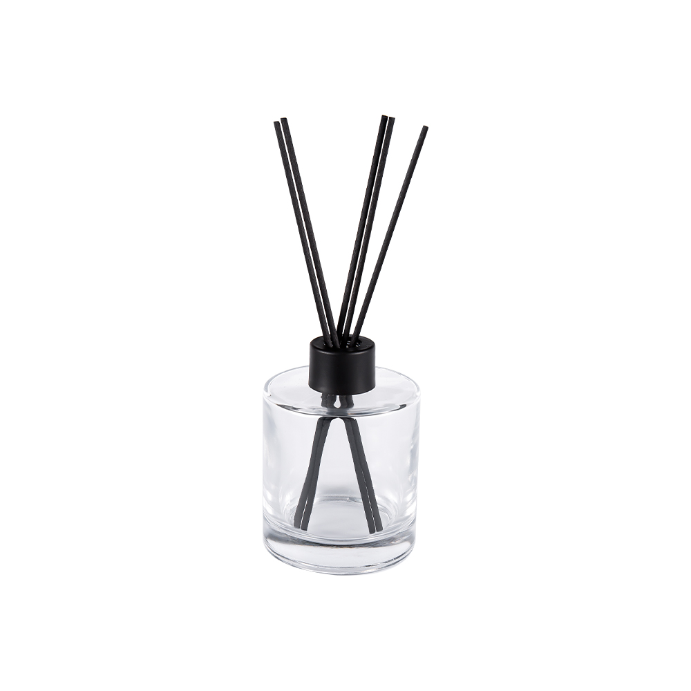 HJ-RX2109 Chai khuếch tán thủy tinh đá lửa hình trụ Nhựa nhôm nắp sợi màu Nhãn dán