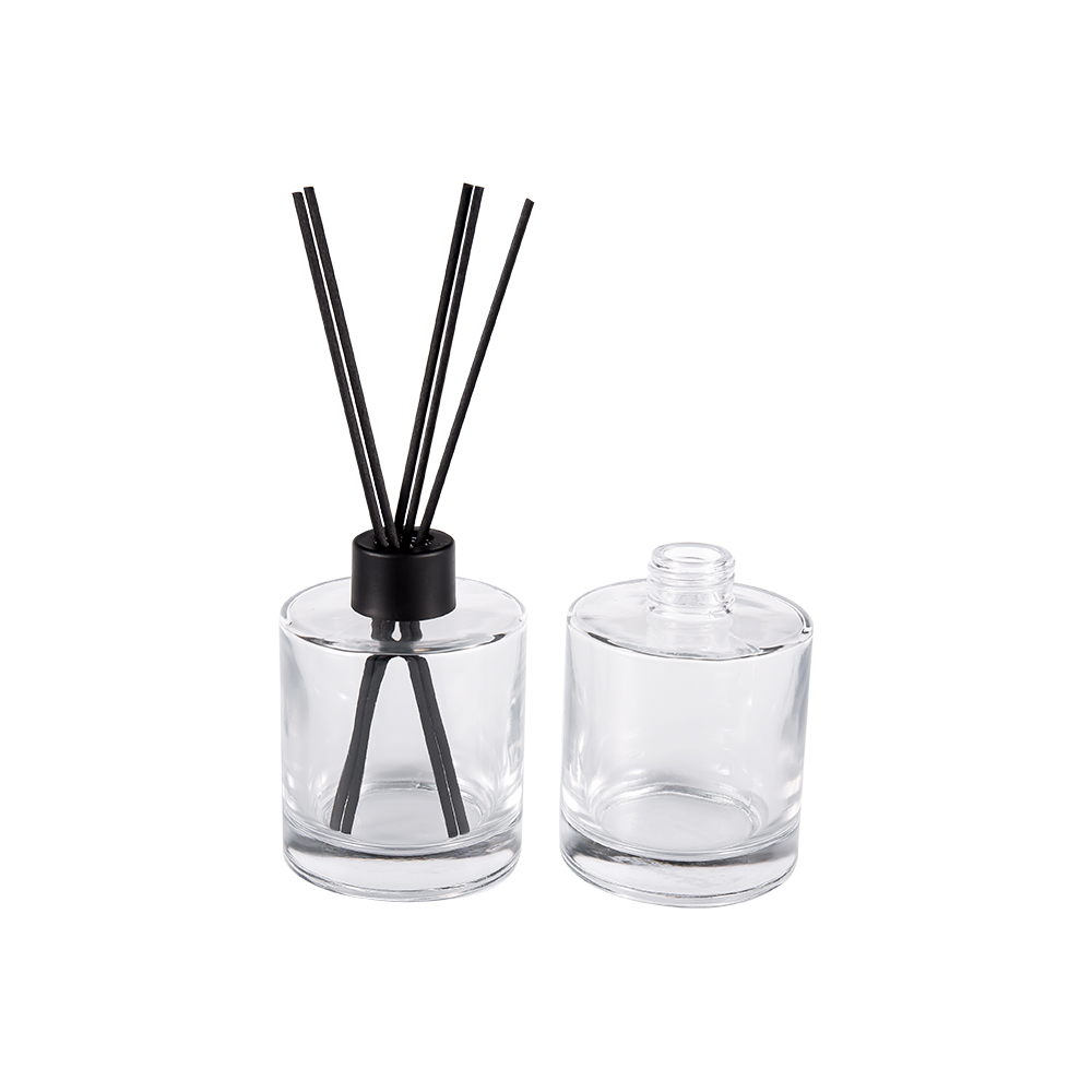 HJ-RX2109 Chai khuếch tán thủy tinh đá lửa hình trụ Nhựa nhôm nắp sợi màu Nhãn dán