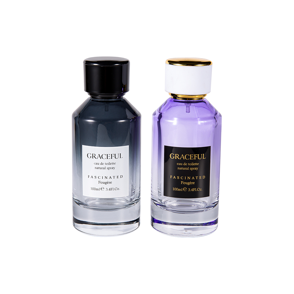 GC4418-WJ2098 Chai nước hoa thủy tinh in tráng màu 100ML có nắp nhựa ABS bằng da và lớp lót UV PP