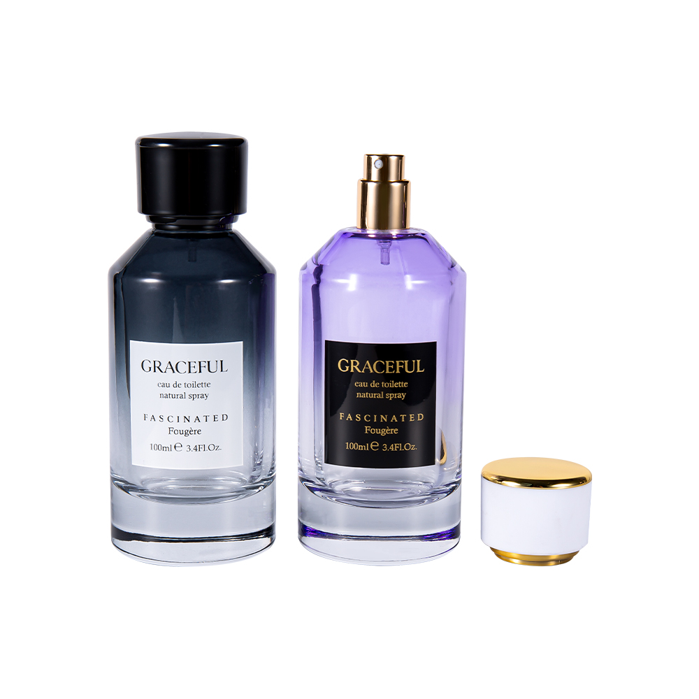 GC4418-WJ2098 Chai nước hoa thủy tinh in tráng màu 100ML có nắp nhựa ABS bằng da và lớp lót UV PP