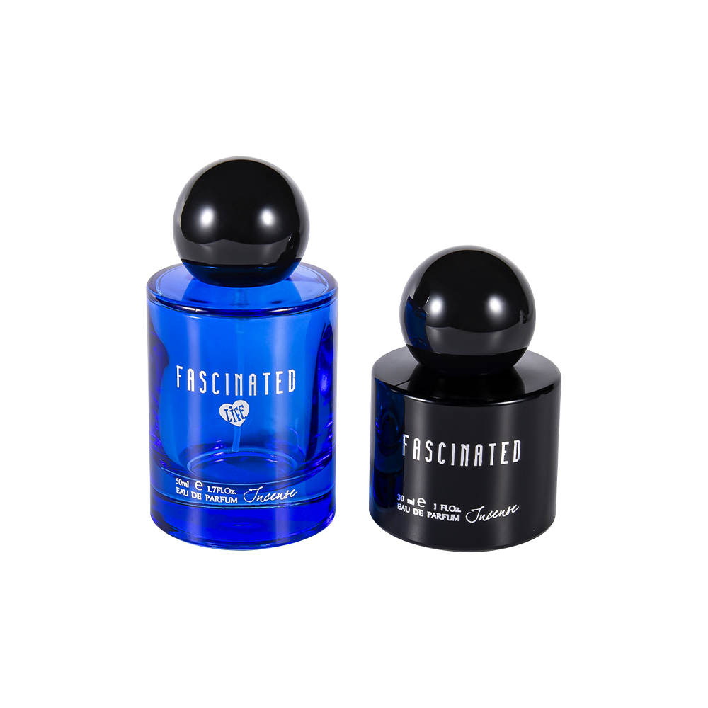 GC4748-WJ2537 Chai nước hoa thủy tinh tráng lá vàng hình trụ 30ML có nắp nhựa PP hình cầu