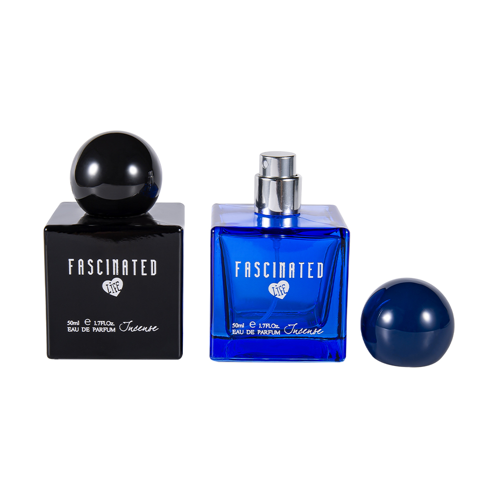 KY145-WJ2537 Chai nước hoa thủy tinh in màu hình khối 50ML có nắp nhựa UV hình cầu