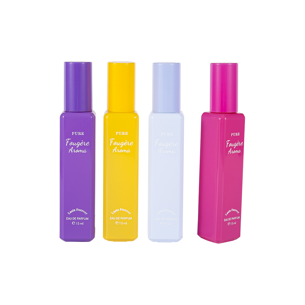 GC4222-WJ2369 Chai nước hoa thủy tinh tráng dung tích nhỏ 15ML có nắp nhựa PP đầy màu sắc