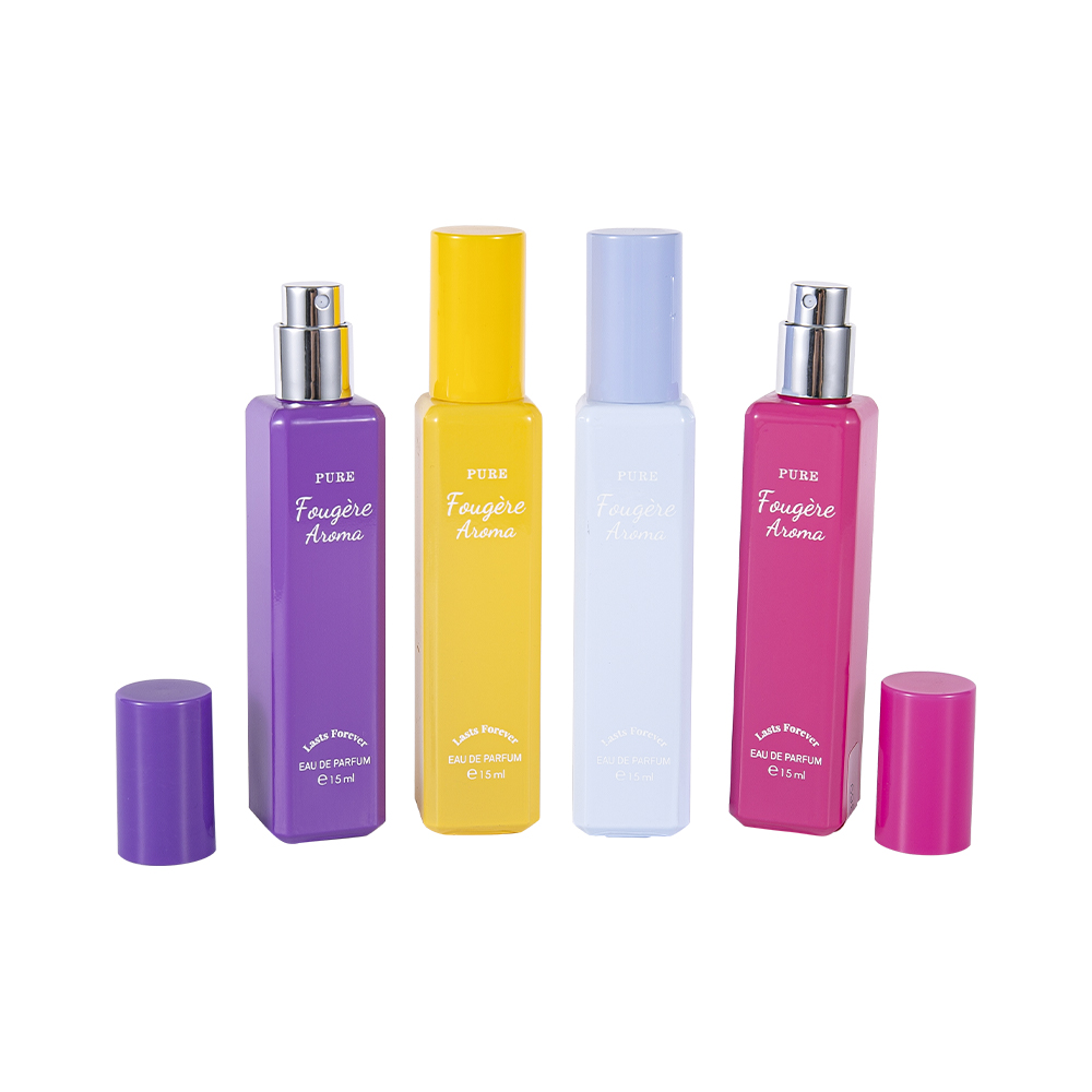 GC4222-WJ2369 Chai nước hoa thủy tinh tráng dung tích nhỏ 15ML có nắp nhựa PP đầy màu sắc