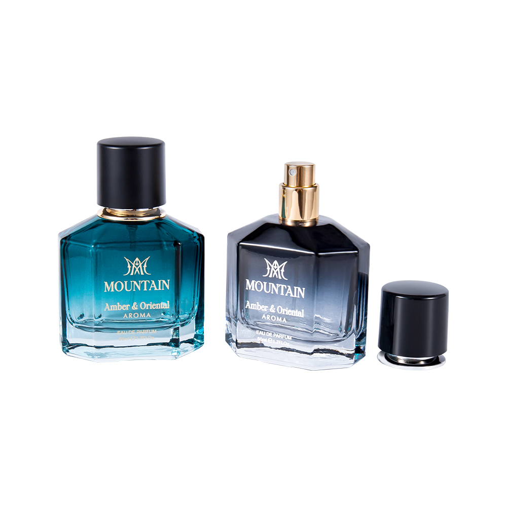 GC4030-WJ2099 Chai nước hoa thủy tinh 50ML có lớp phủ in và băng dán tem nóng PP ABS Nắp nước hoa UV